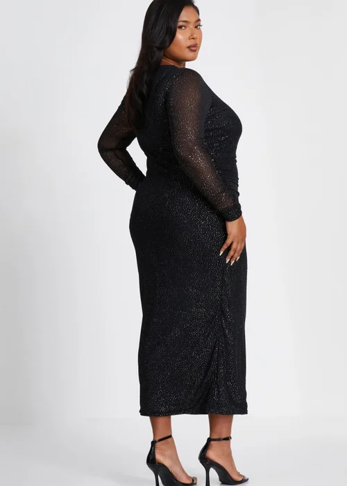 Quiz Black Curve Glitter Mesh Midaxi Dress - 16 Image 2
