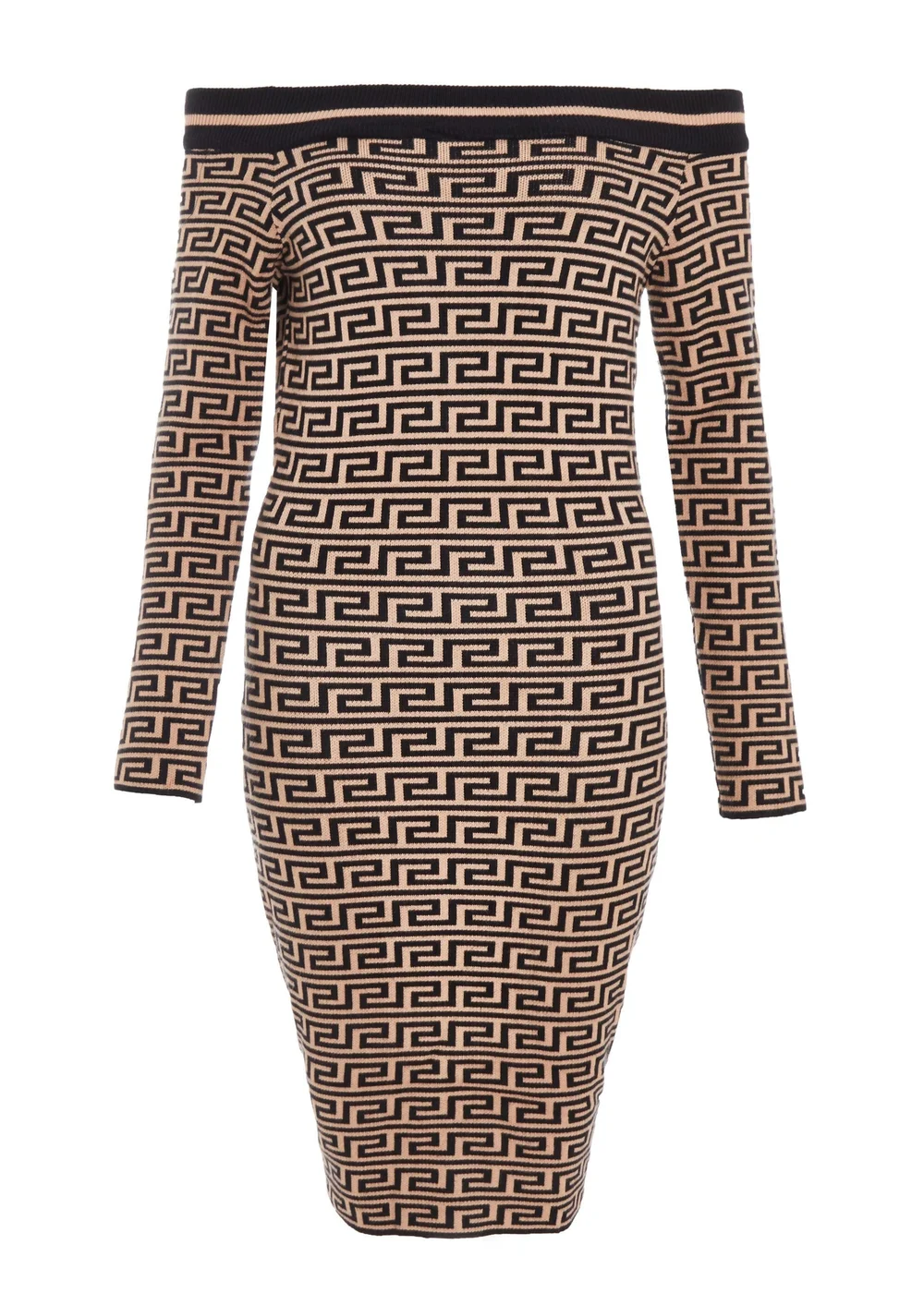 Quiz Black Geometric Bardot Mini Dress - S Image 4