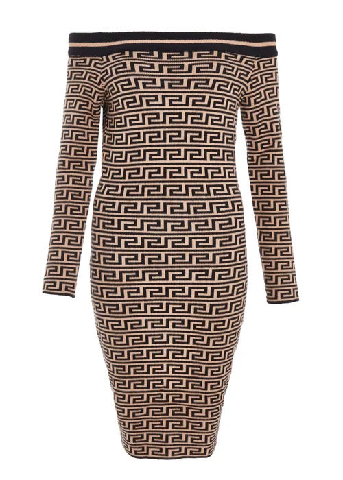 Quiz Black Geometric Bardot Mini Dress - S Image 4