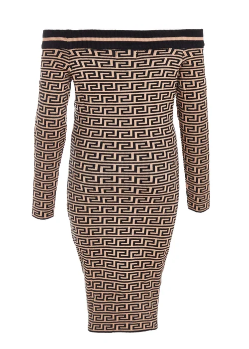 Quiz Black Geometric Bardot Mini Dress - S Image 5