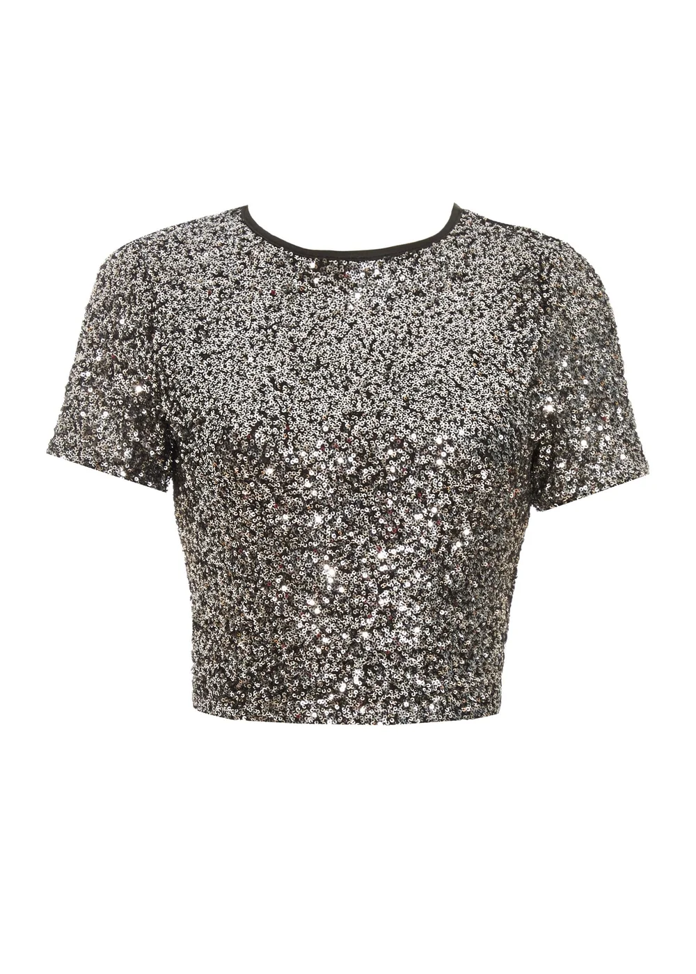 Quiz Black Sequin Crop Top - 6 Image 4