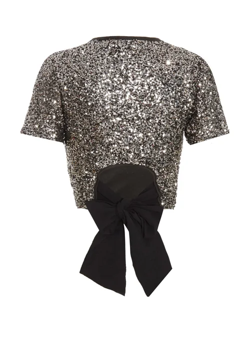 Quiz Black Sequin Crop Top - 6 Image 5