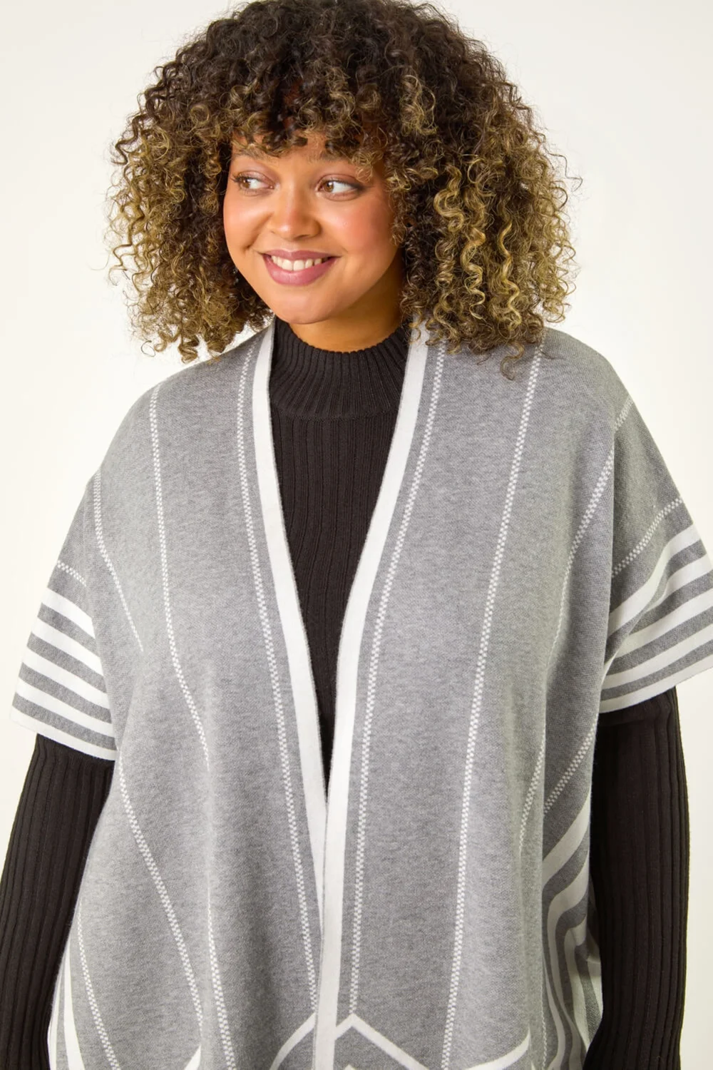 Roman Grey Curve Stripe Hem Square Poncho - Size 18 Image 4