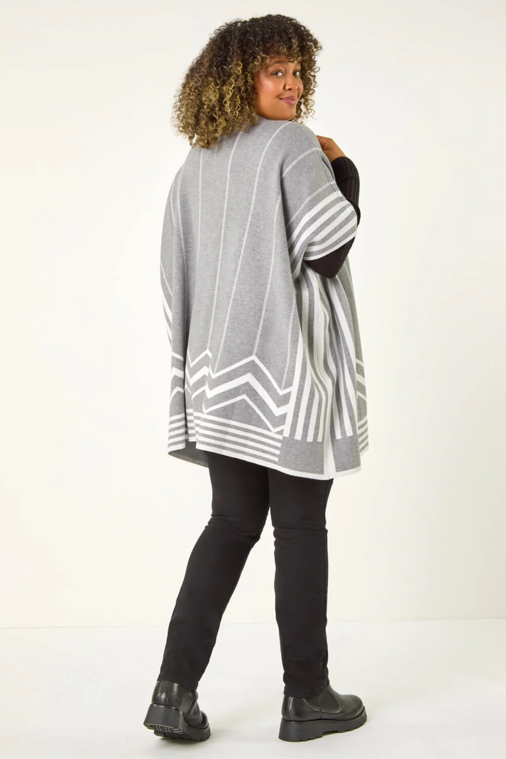 Roman Grey Curve Stripe Hem Square Poncho - Size 18 Image 3
