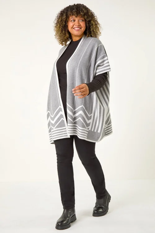 Roman Grey Curve Stripe Hem Square Poncho - Size 18 Image 2