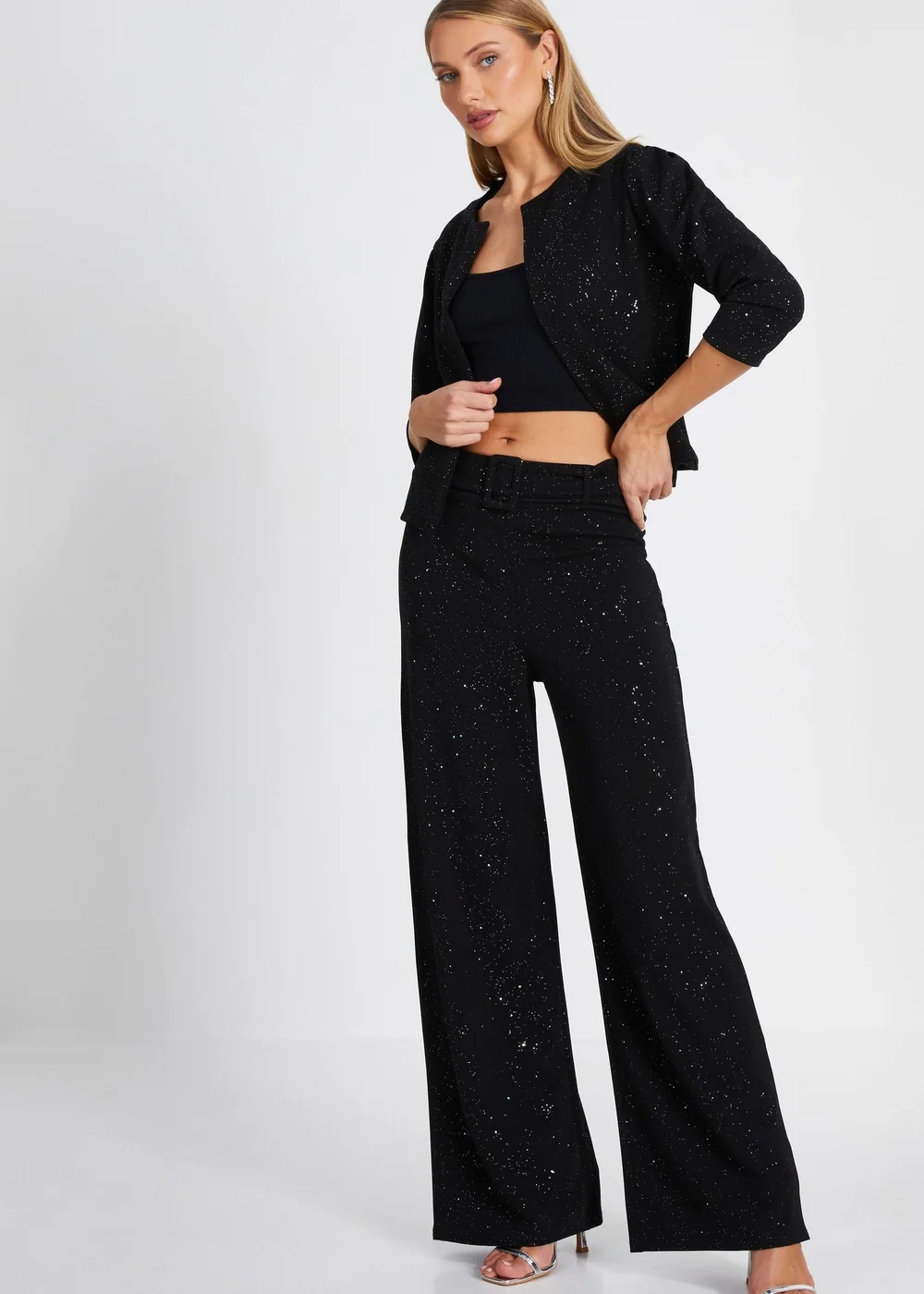 Quiz Black Glitter Palazzo Trousers - 6 Image 3