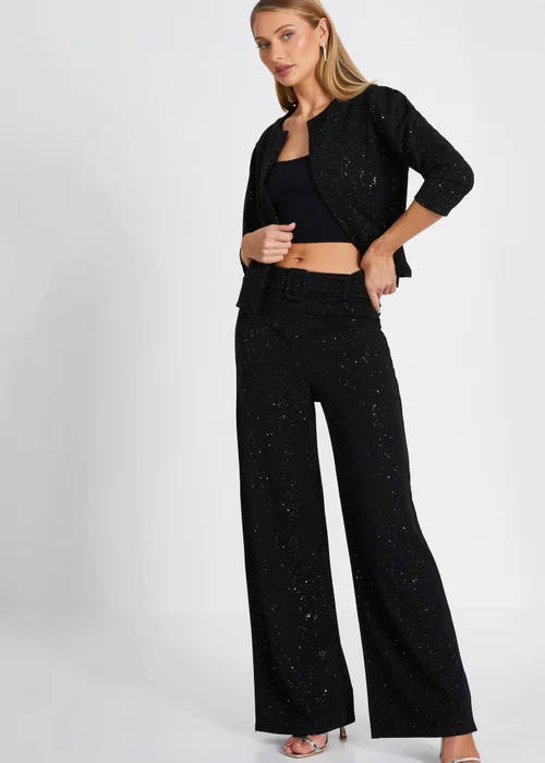 Quiz Black Glitter Palazzo Trousers - 6 Image 3