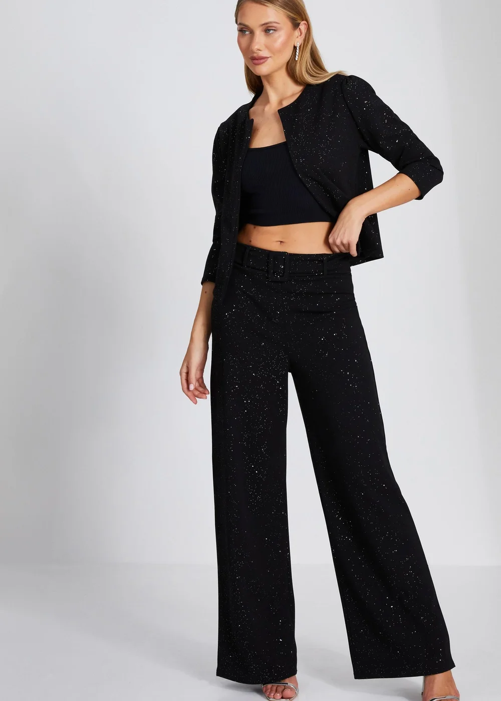Quiz Black Glitter Palazzo Trousers - 6 Image 1