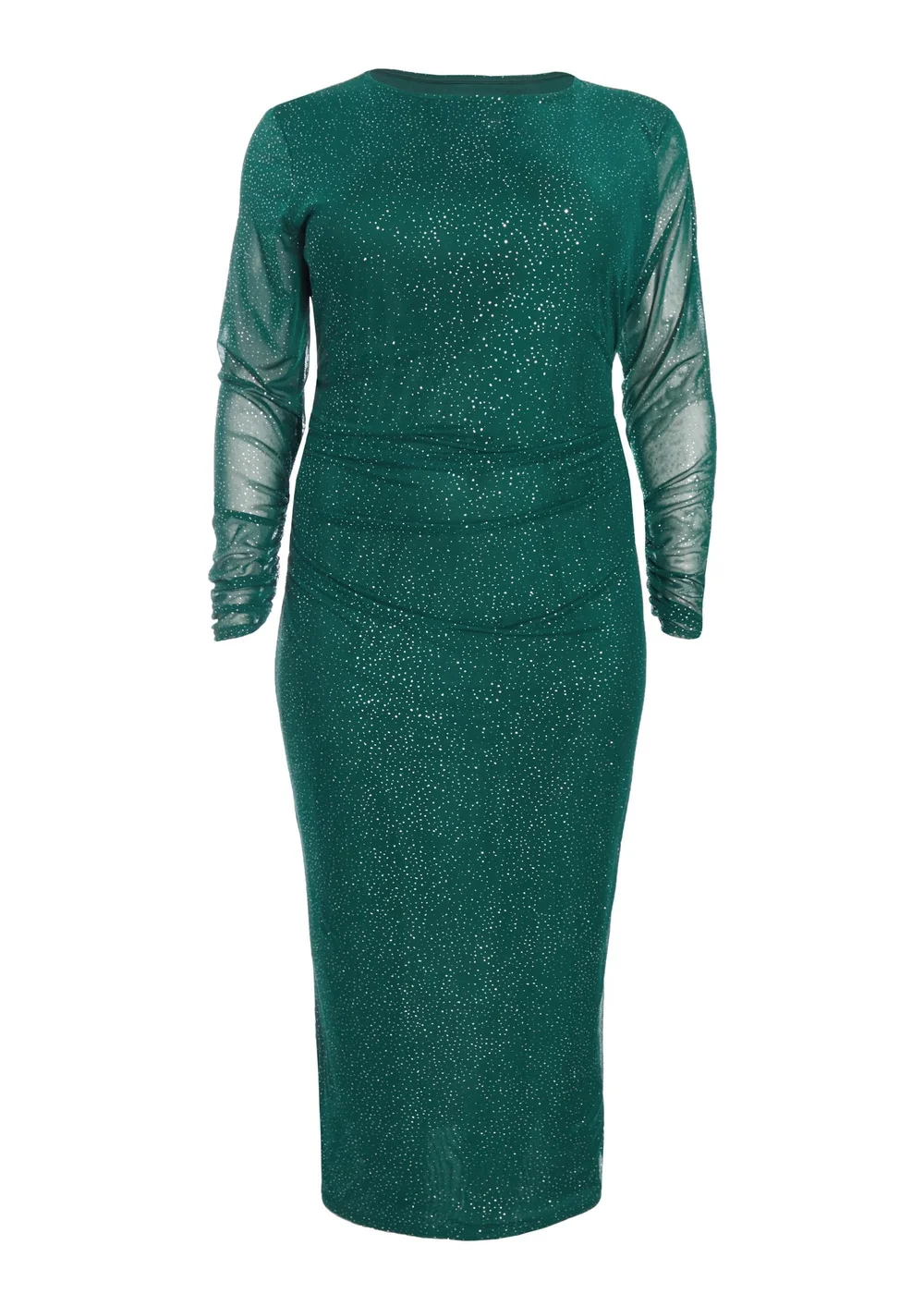 Quiz Green Curve Glitter Mesh Midaxi Dress - 16 Image 4