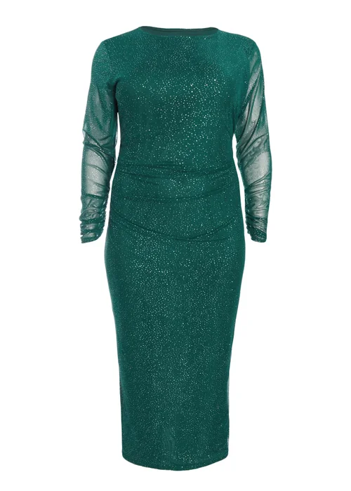 Quiz Green Curve Glitter Mesh Midaxi Dress - 16 Image 4