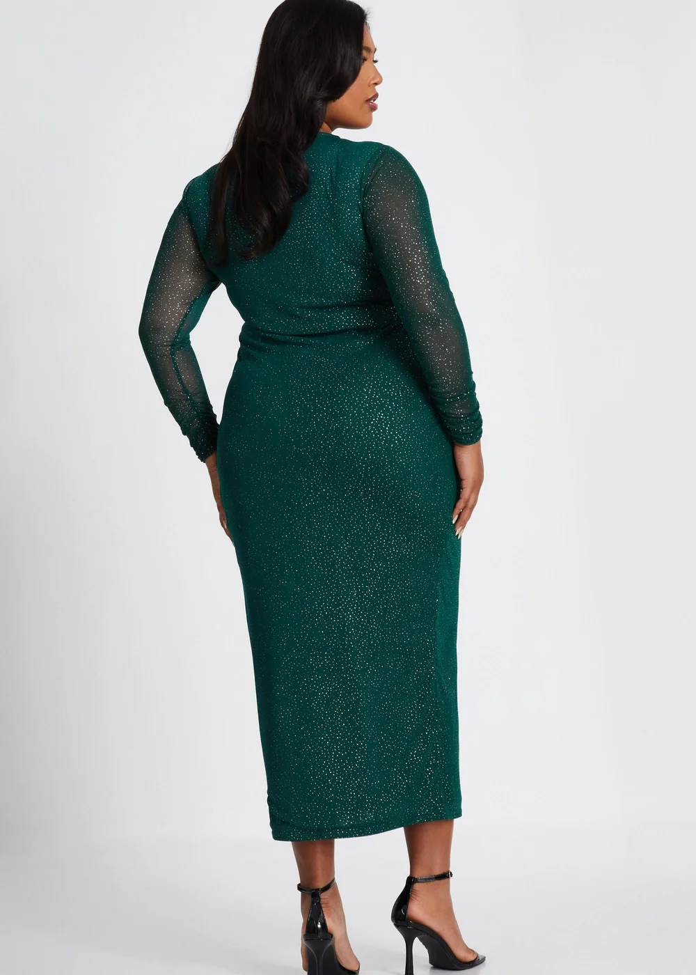 Quiz Green Curve Glitter Mesh Midaxi Dress - 16 Image 2