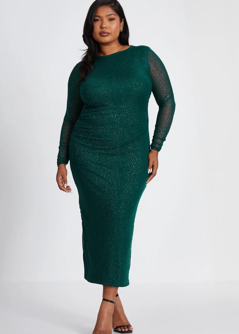 Quiz Green Curve Glitter Mesh Midaxi Dress - 16 Image 1