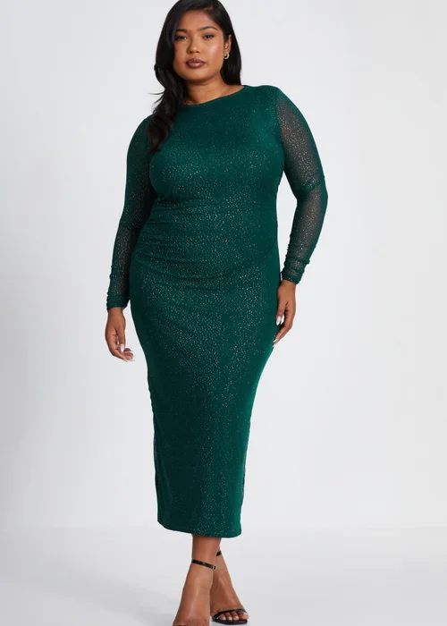 Quiz Green Curve Glitter Mesh Midaxi Dress - 16 Image 1