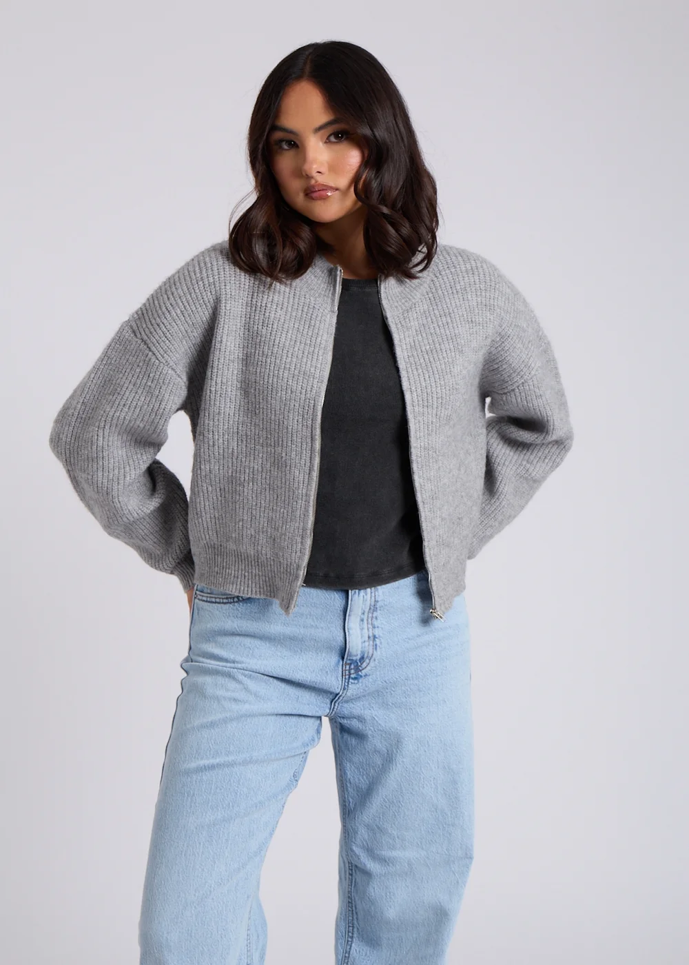 Urban Bliss Grey Zip Through Cardigan - S Image 1