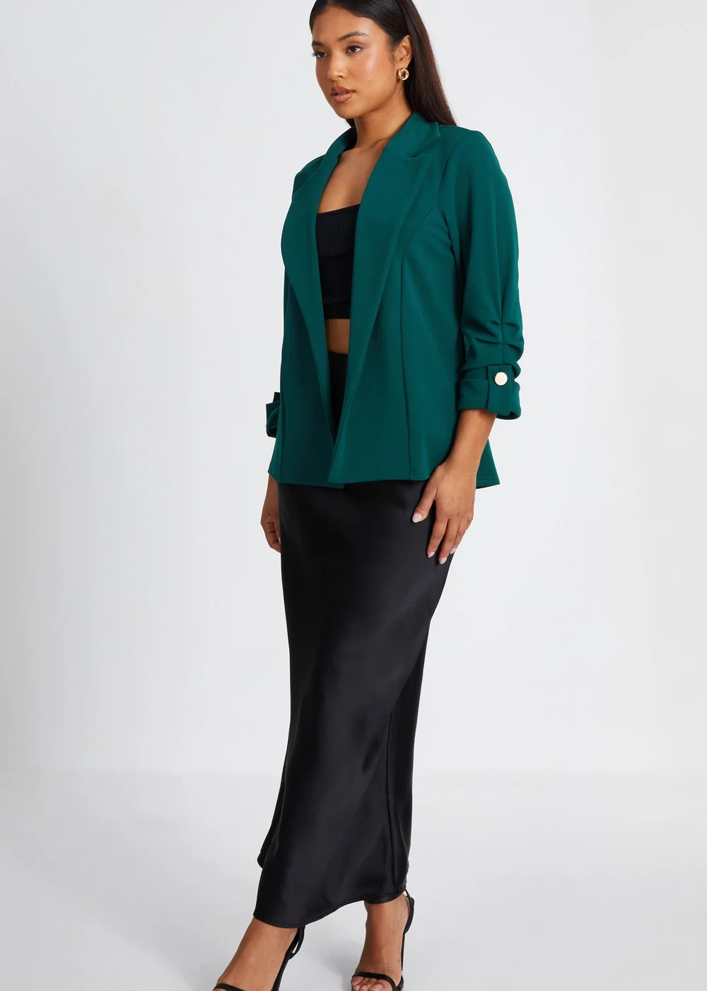 Quiz Green Petite Ruched Sleeve Blazer - 6 Image 3