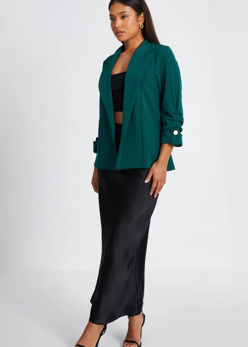 Quiz Green Petite Ruched Sleeve Blazer - 6 Image 3