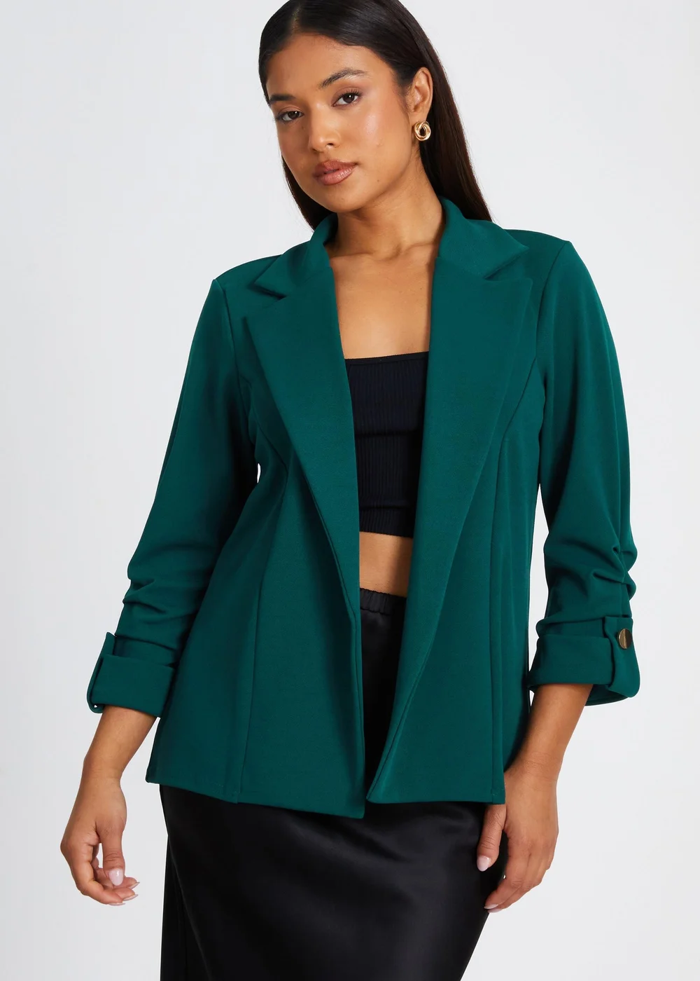 Quiz Green Petite Ruched Sleeve Blazer - 6 Image 1