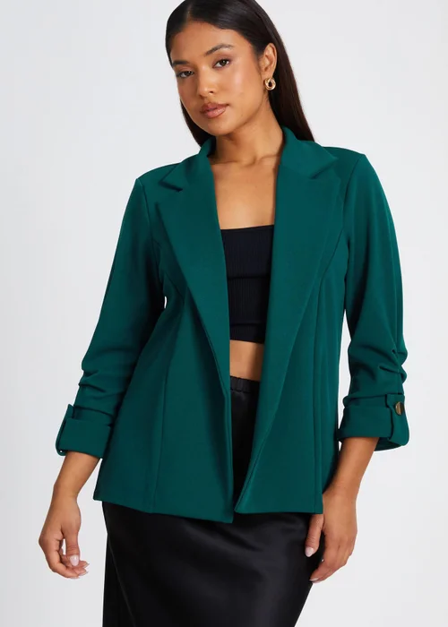 Quiz Green Petite Ruched Sleeve Blazer - 6 Image 1
