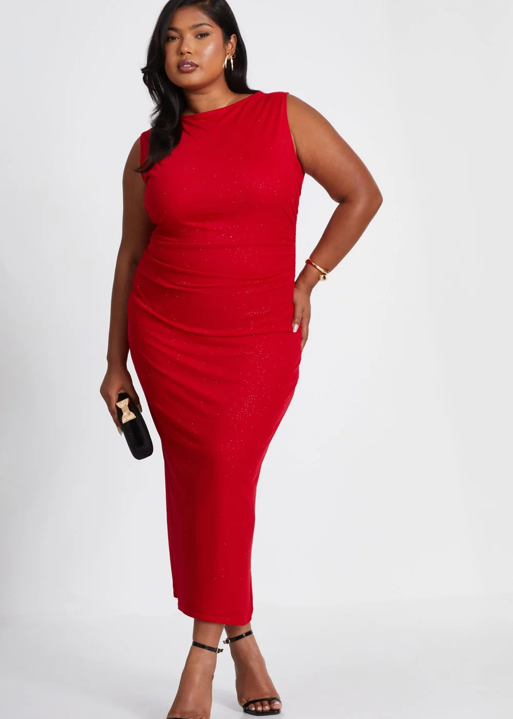 Quiz Red Curve Glitter Mesh Midaxi Dress - 16 Image 1