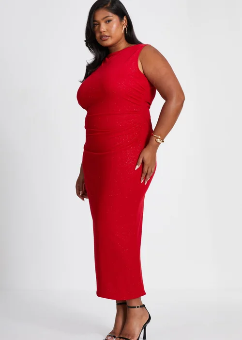 Quiz Red Curve Glitter Mesh Midaxi Dress - 16 Image 3