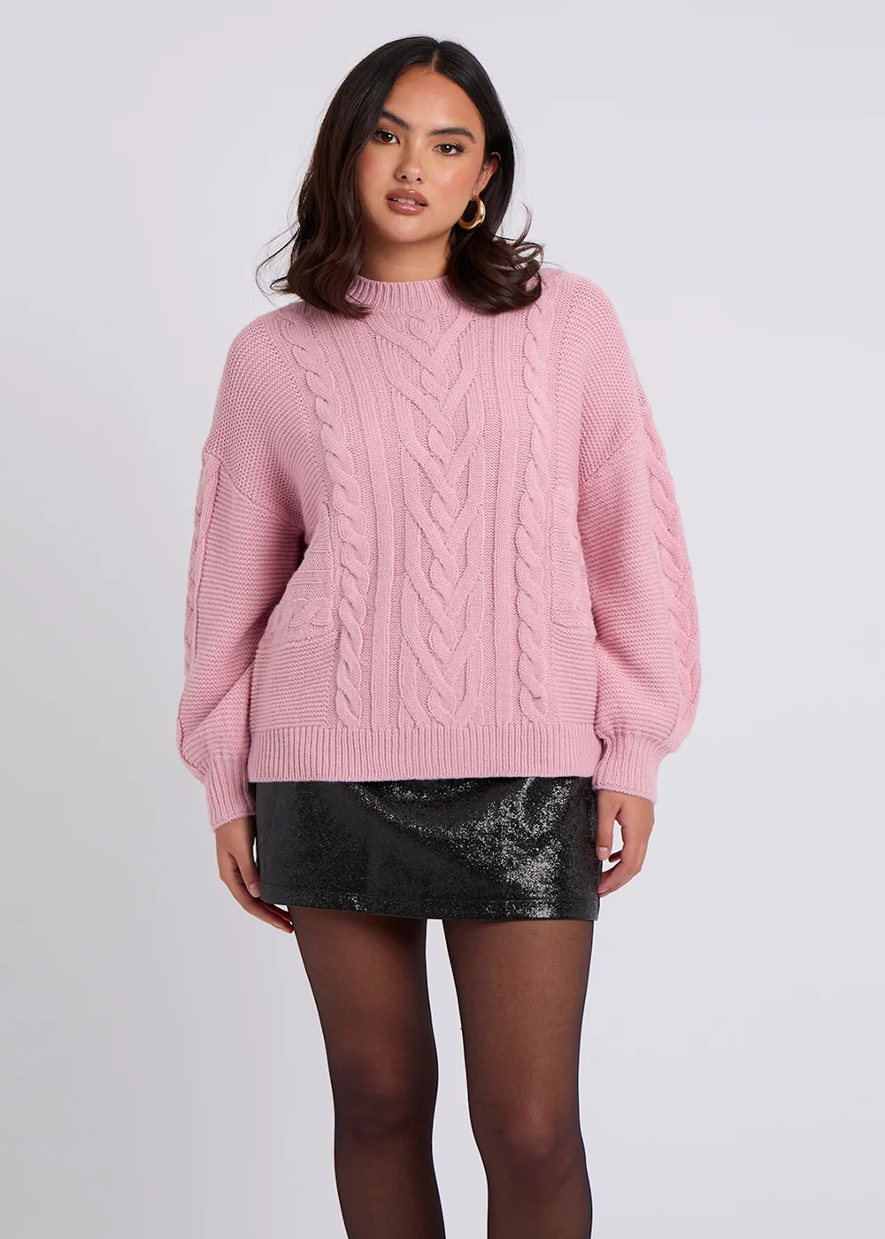 Urban Bliss Pink Cable & Textured Crew Jumper - Small Image 1