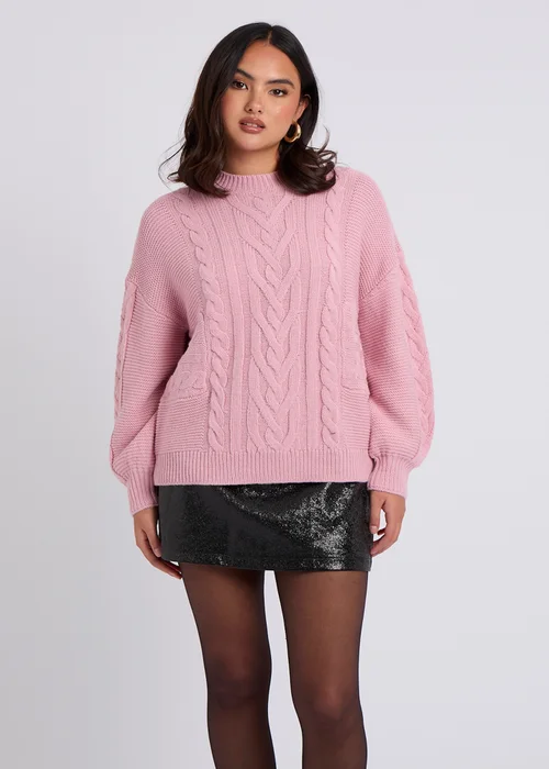Urban Bliss Pink Cable & Textured Crew Jumper - Small Image 1
