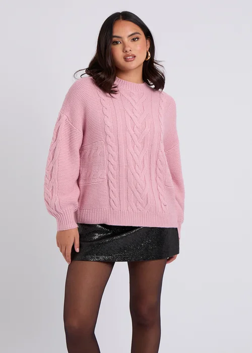 Urban Bliss Pink Cable & Textured Crew Jumper - Small Image 3
