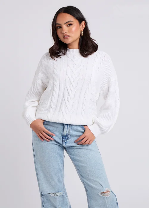 Urban Bliss White Cable & Textured Crew Jumper - S Image 1