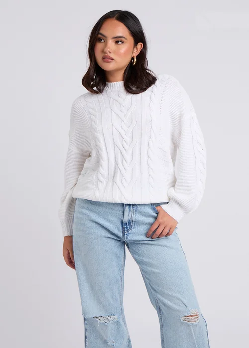 Urban Bliss White Cable & Textured Crew Jumper - S Image 3