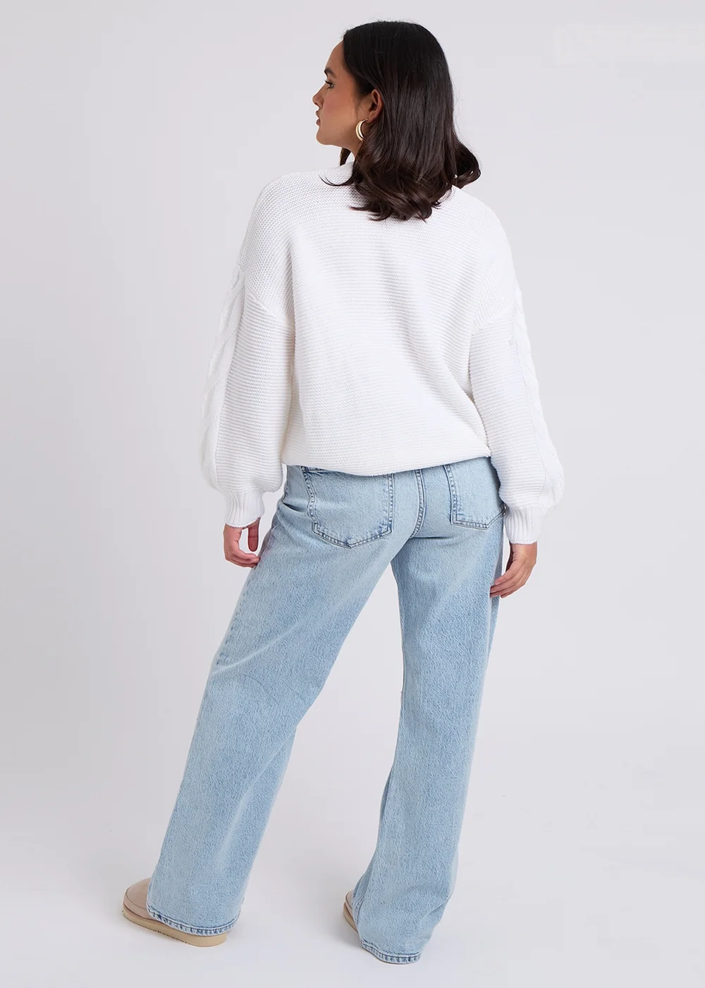 Urban Bliss White Cable & Textured Crew Jumper - S Image 2