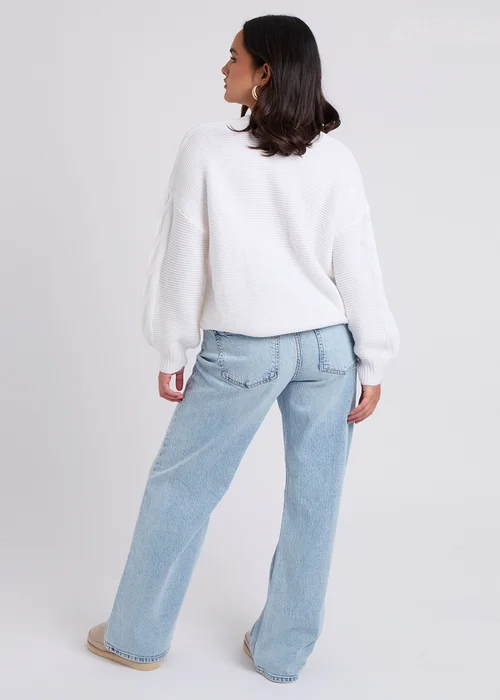 Urban Bliss White Cable & Textured Crew Jumper - S Image 2