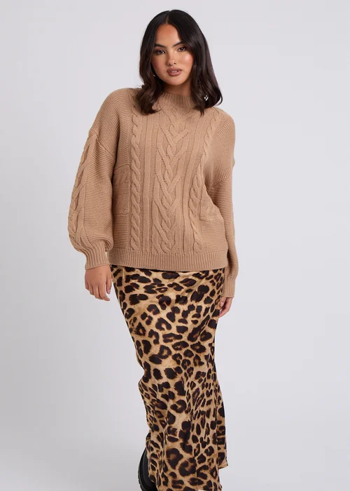 Urban Bliss Camel Cable & Textured Crew Jumper - S Image 1