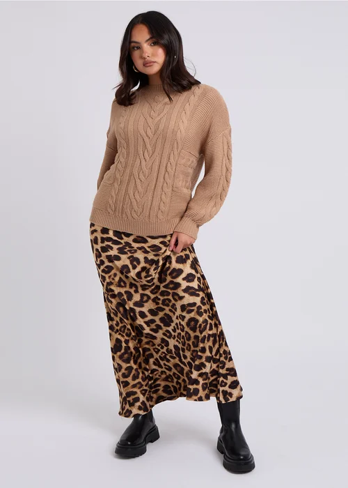 Urban Bliss Camel Cable & Textured Crew Jumper - S Image 4