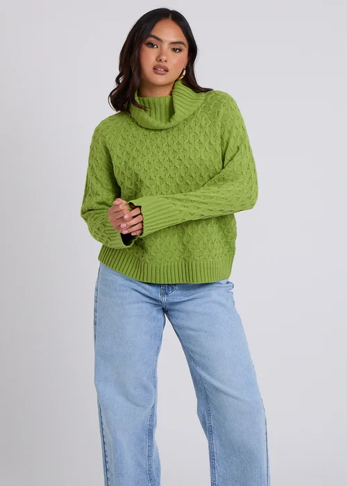 Urban Bliss Green Honeycomb Cable Roll Neck Jumper - S Image 3