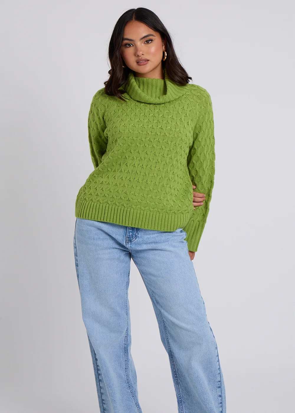 Urban Bliss Green Honeycomb Cable Roll Neck Jumper - S Image 1