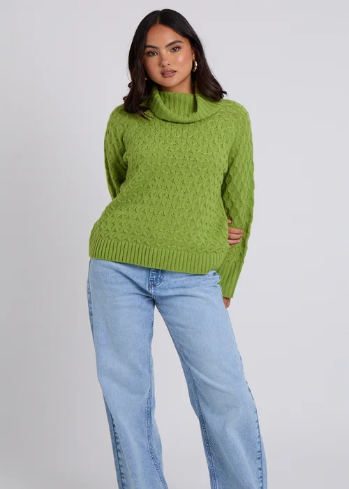 Urban Bliss Green Honeycomb Cable Roll Neck Jumper - S Image 1