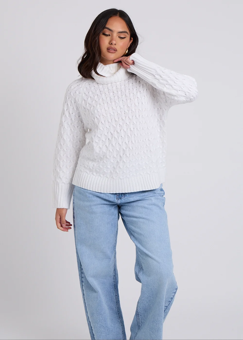 Urban Bliss Cream Honeycomb Cable Roll Neck Jumper - Small Image 3
