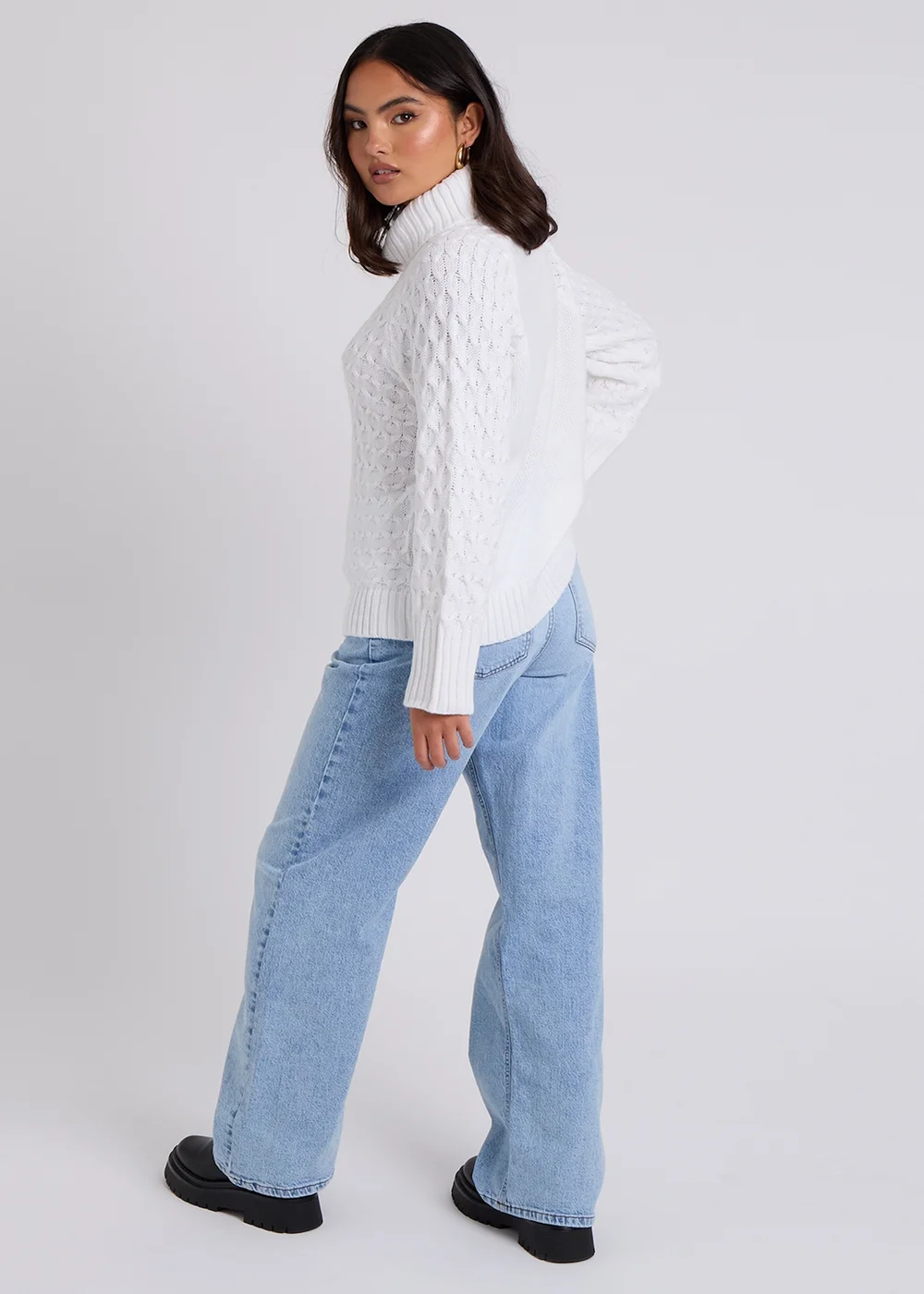 Urban Bliss Cream Honeycomb Cable Roll Neck Jumper - Small Image 2
