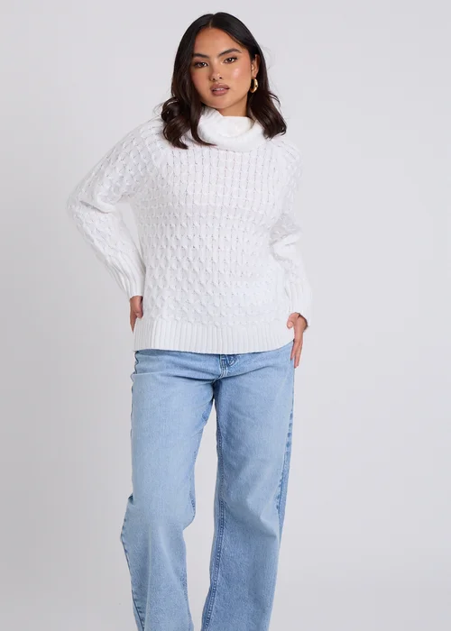 Urban Bliss Cream Honeycomb Cable Roll Neck Jumper - Small Image 1