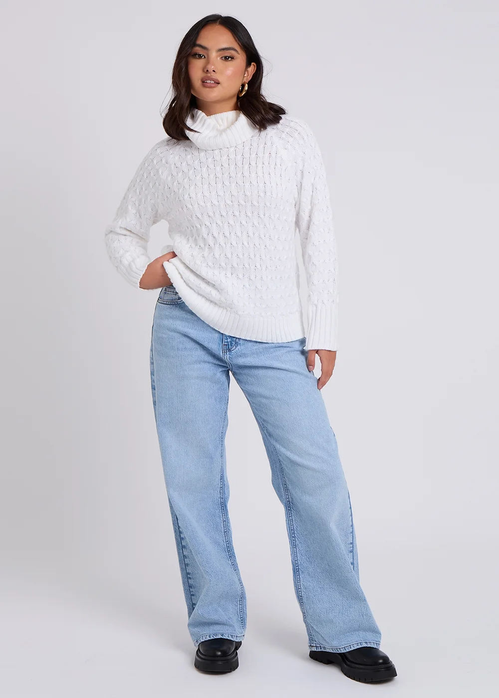 Urban Bliss Cream Honeycomb Cable Roll Neck Jumper - Small Image 4