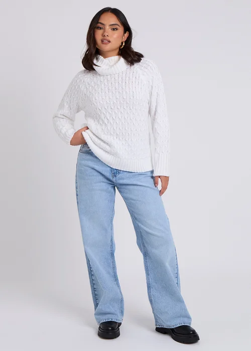 Urban Bliss Cream Honeycomb Cable Roll Neck Jumper - Small Image 4