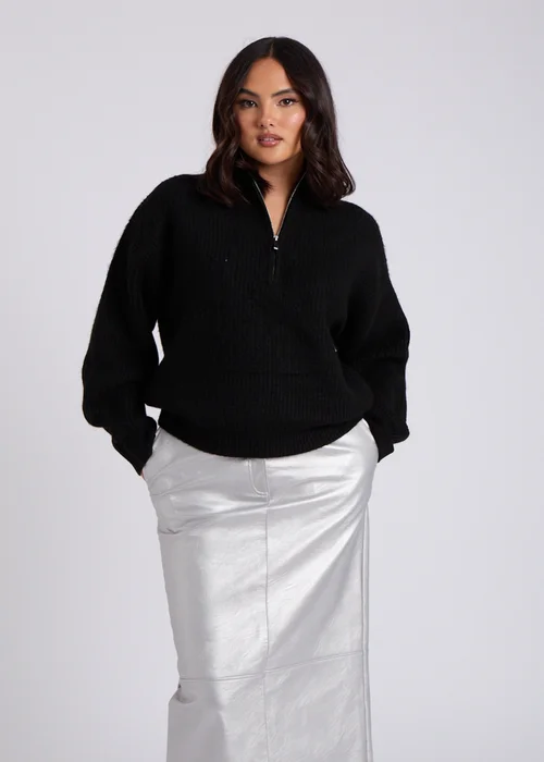 Urban Bliss Black Ribbed Oversized Half Zip Jumper - S Image 3