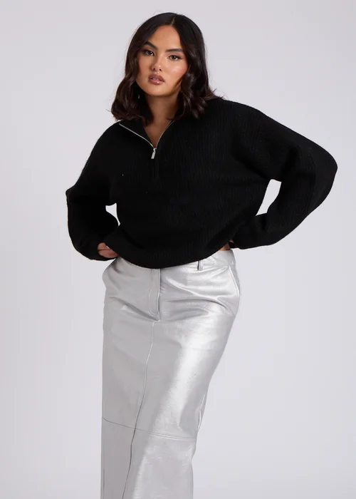 Urban Bliss Black Ribbed Oversized Half Zip Jumper - S Image 1