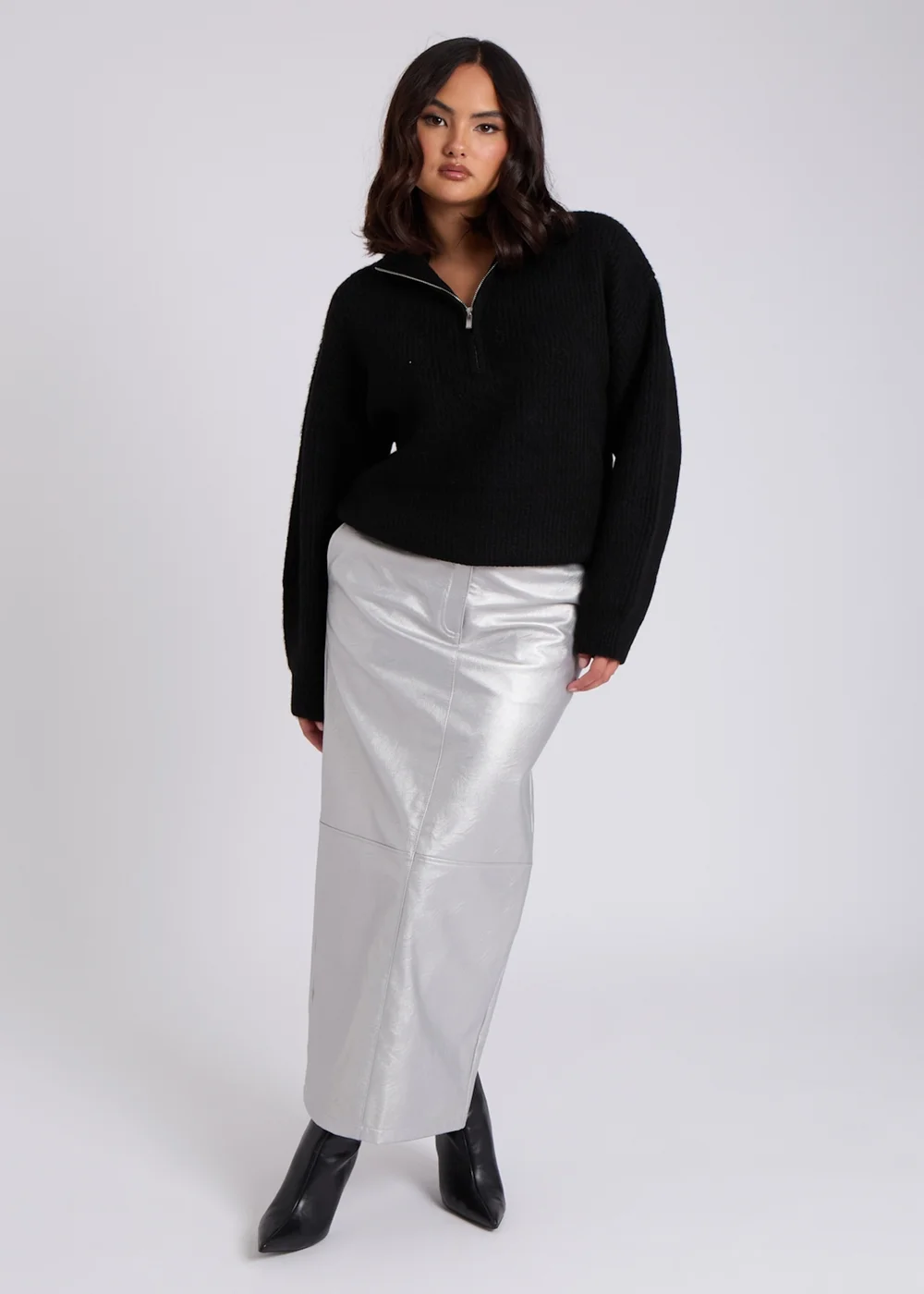 Urban Bliss Black Ribbed Oversized Half Zip Jumper - S Image 4