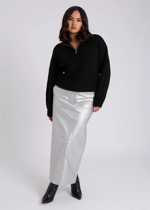 Urban Bliss Black Ribbed Oversized Half Zip Jumper - S Image 4