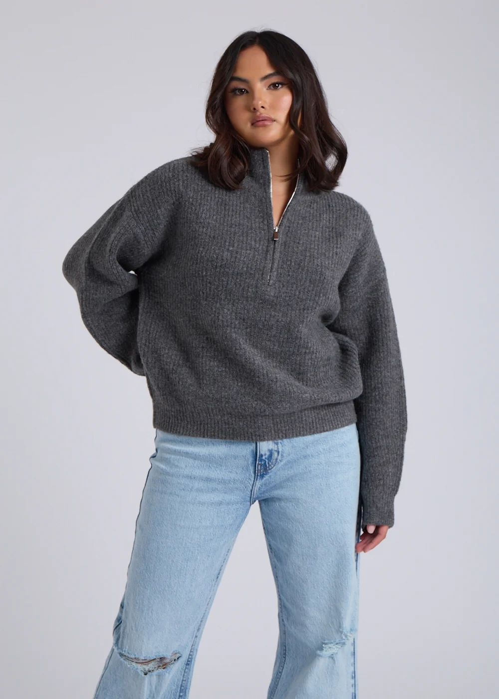 Urban Bliss Grey Ribbed Half Zip Jumper - S Image 1