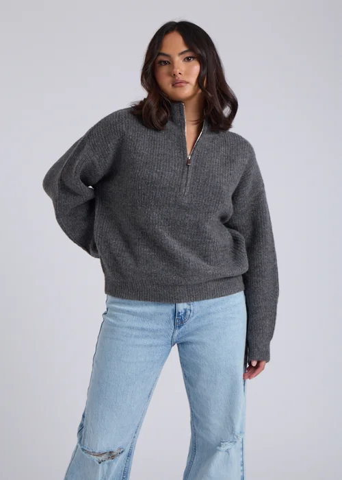 Urban Bliss Grey Ribbed Half Zip Jumper - S Image 1