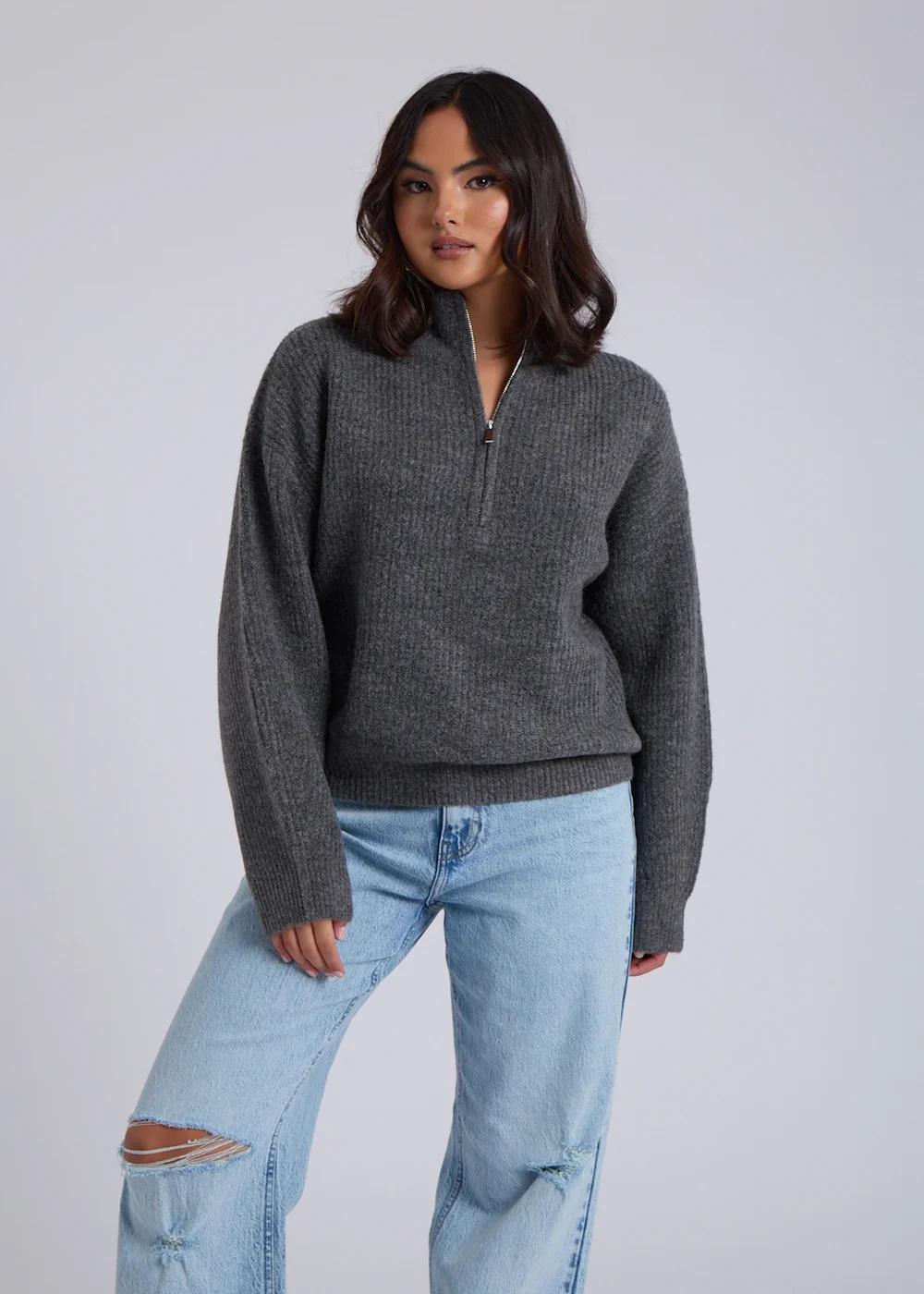 Urban Bliss Grey Ribbed Half Zip Jumper - S Image 3