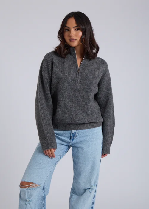 Urban Bliss Grey Ribbed Half Zip Jumper - S Image 3