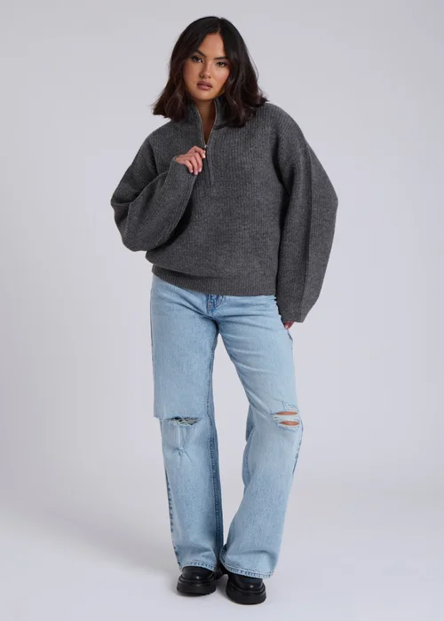 Urban Bliss Grey Ribbed Half Zip Jumper - S Image 4